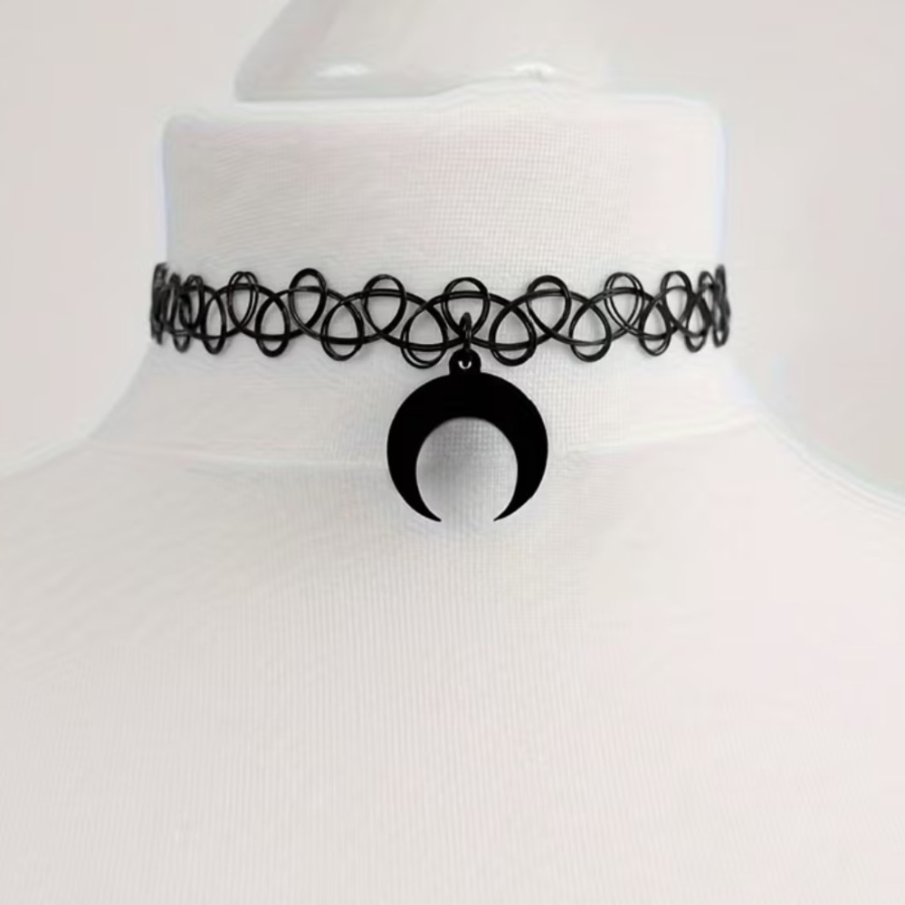 Black Crescent Moon Choker Necklace